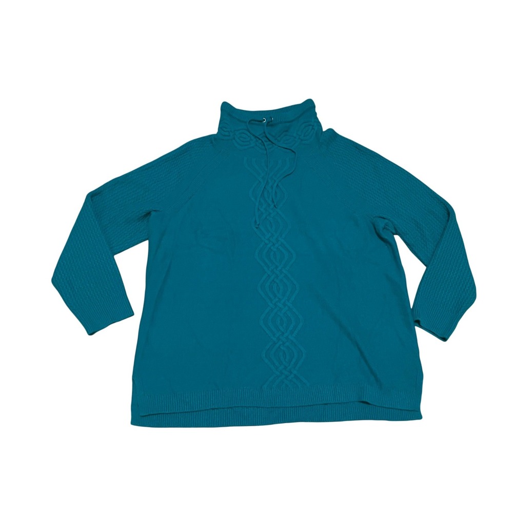 Talbots Women's XL Teal Blue Lambswool Blend Funnel Neck Cable Knit Sweater NWT